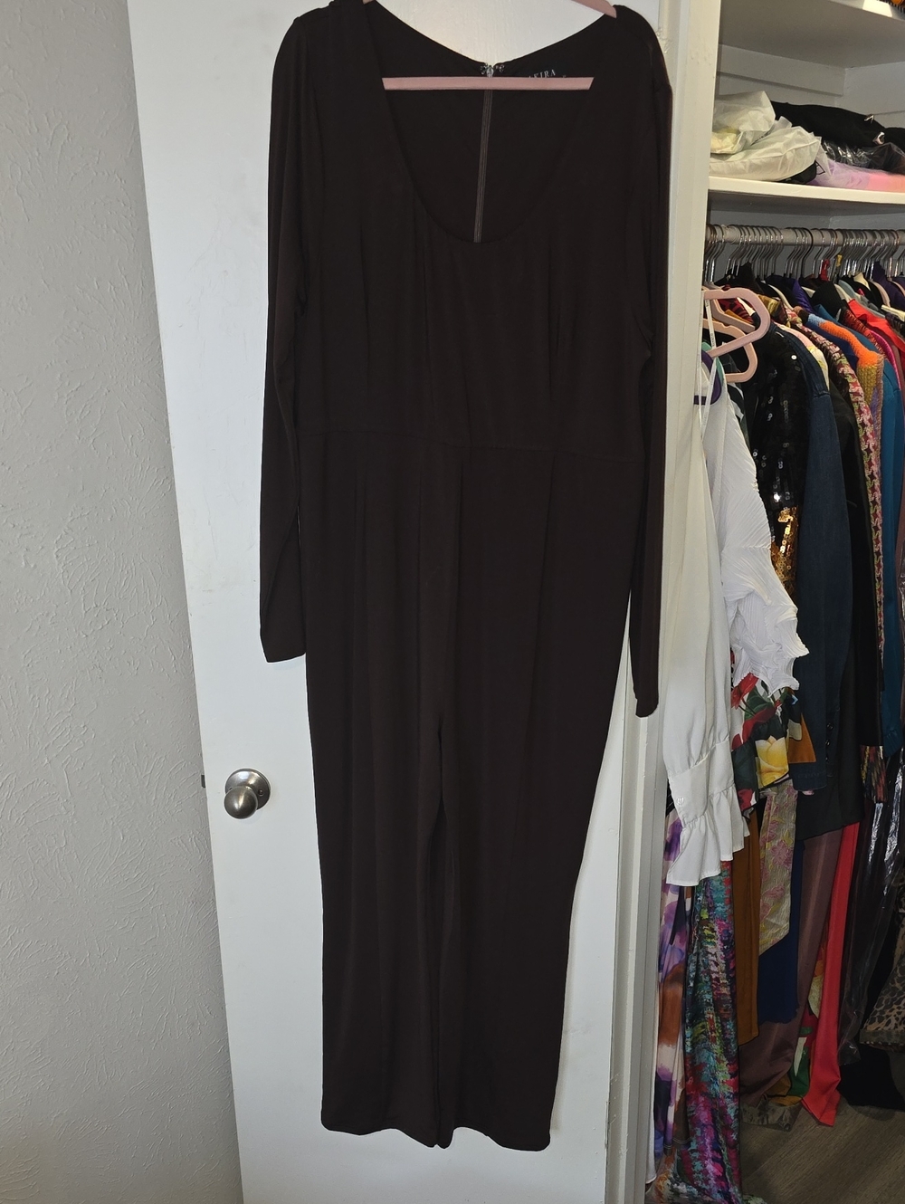 AKIRA Chocolate Brown Long-Sleeve Jumpsuit